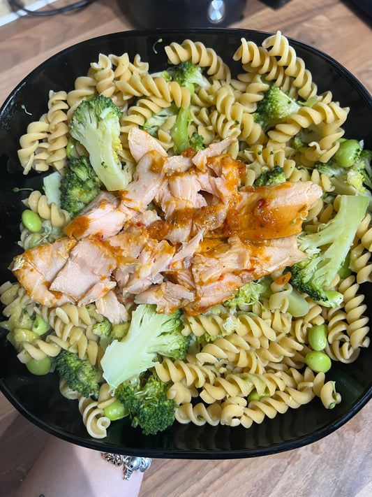 High protein salmon pasta